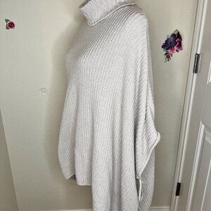 Loft Side Tie Turtleneck Poncho Oatmeal Color Oversized Sweater Side Ties Size S